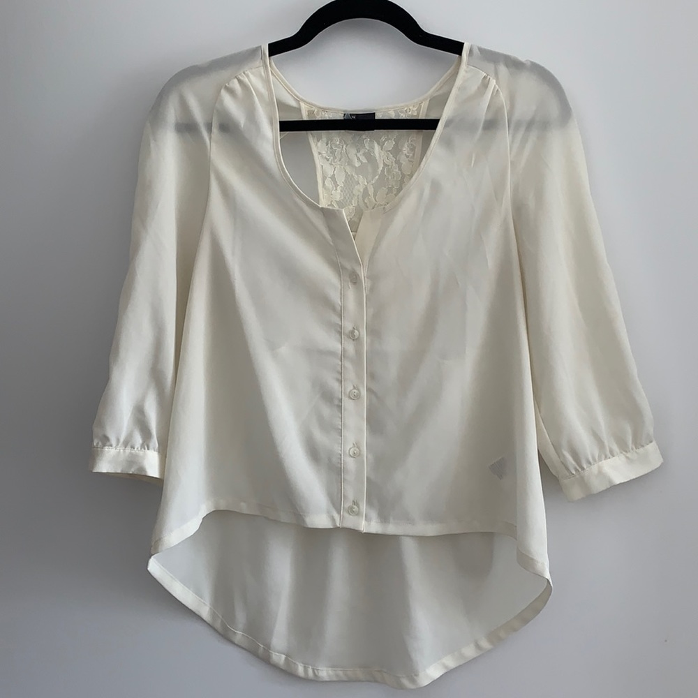 Sparkle and Fade lace back high low blouse